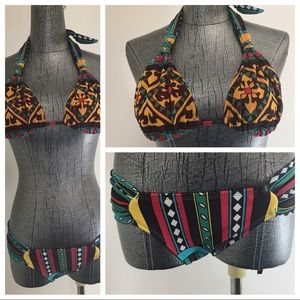 BELA MOCA Brown Multi-Color Brazilian Bikini 👙